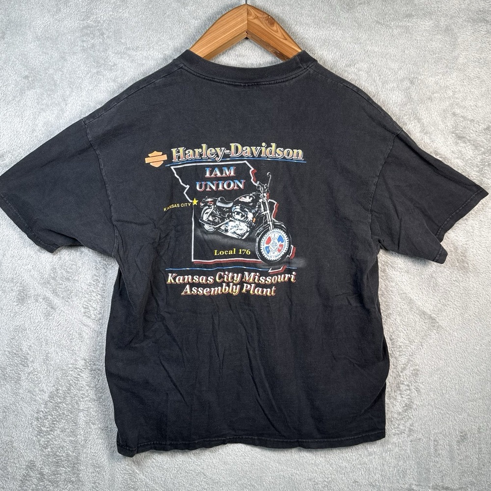Harley Davidson T Shirt Mens XL Black Kansas City IAM Union Local 176 Vintage